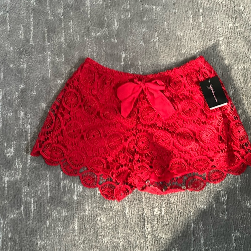 Red lace shorts